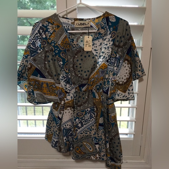 Cherie Bliss Flowing Asymmetrical Blouse. Geometric Print
Onesize fits most US14 - Picture 2 of 10